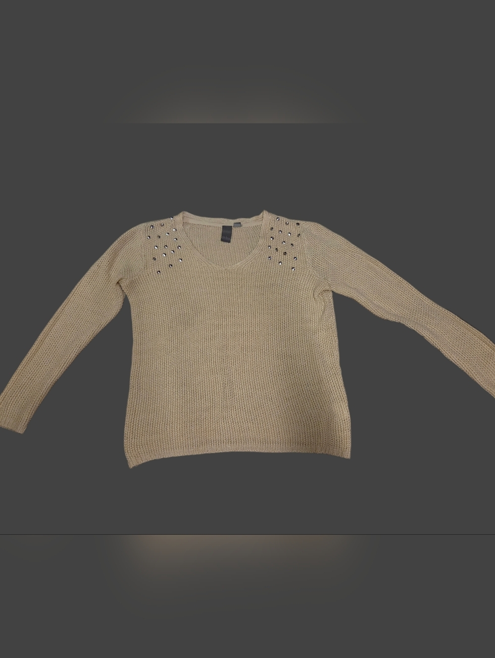 Stud-Embellished V-Neck Knitted Sweater